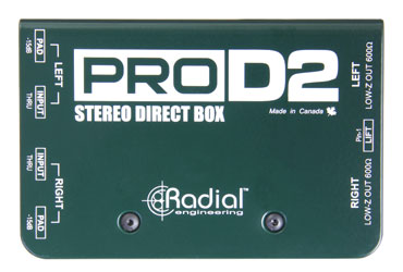 RADIAL PROD2 DI BOX Passive, stereo, 2x 6.35mm jack inputs, 2x 6.35mm jack thru