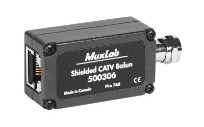 MUXLAB 500306-2PK SHIELDED CATV BALUN RG6 coaxial to Cat5e/6/7, pack of 2