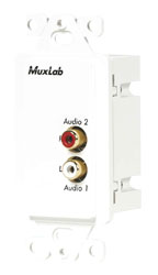 MUXLAB 500028-WP AUDIO BALUN Wallplate, stereo Hi-Fi, dual female RCA, 1-gang US, white