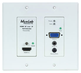 MUXLAB 500773 VIDEO EXTENDER Wallplate, transmitter, HDMI/VGA, UHD-4K, 2-gang US, Decora, white