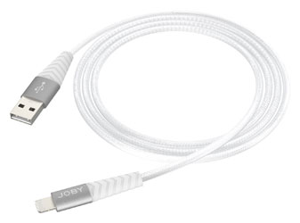 JOBY CHARGE AND SYNC CABLE Lightning, Apple MFi certified, braided nylon, 2.4A, 1.2m, white
