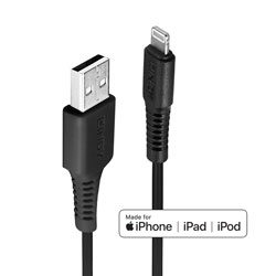 LINDY 31320 LIGHTNING CABLE Type A USB male - Lightning male, black, 1m