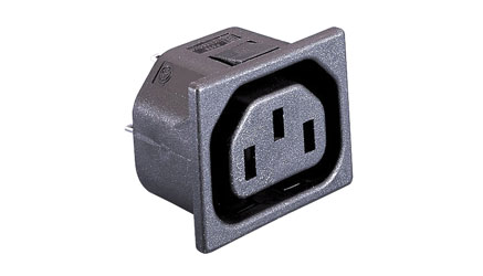 BULGIN PX0695/15/28 IEC MAINS CONNECTOR C13 type, female, panel, un-shuttered, snap-in fixing