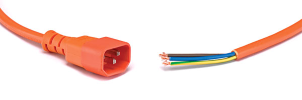 AC MAINS POWER CORDSET IEC C14 male - bare ends, 5 metres, orange