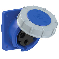 PCE 4335-6 WATERTIGHT 63A PANEL MOUNTING SOCKET, Angled, IP67, blue/grey