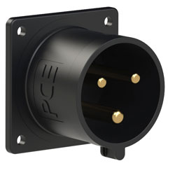 PCE 623-6X SPLASHPROOF 32A PANEL PLUG, Flanged, IP44, black