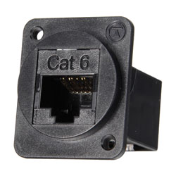 TUK D-SERIES KEYSTONE RJ45 BACK-TO-BACK COUPLER Cat6, rear at 90 degrees to front, black