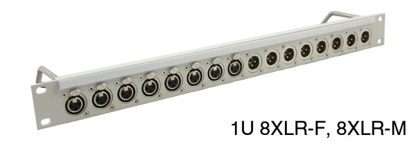 CANFORD XLR TERMINATION PANEL 1U 1x8 Neutrik XLRF (left), 1x8 Neutrik XLRM (right), grey