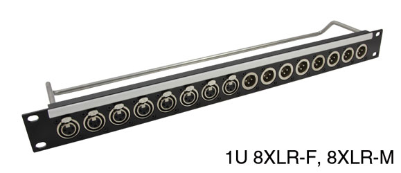 CANFORD XLR TERMINATION PANEL 1U 1x8 Neutrik XLRF (left), 1x8 Neutrik XLRM (right), black