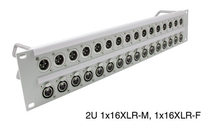 CANFORD XLR TERMINATION PANEL 2U 1x16 Neutrik XLRM (top), 1x16 Neutrik XLRF (bottom), grey