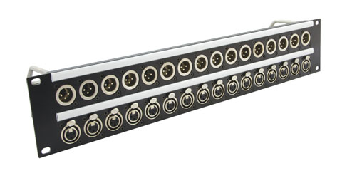 CANFORD XLR TERMINATION PANEL 2U 1x16 Neutrik XLRM (top), 1x16 Neutrik XLRF (bottom), black