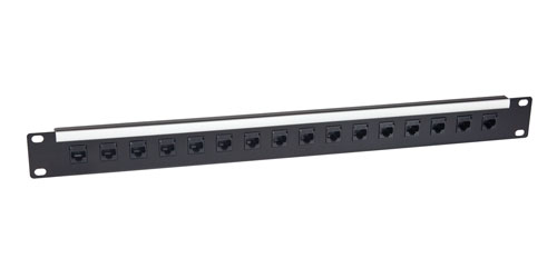 CANFORD CAT5e RJ45 PATCH PANEL, Economy, 1U, 1x16, Feedthrough, Unscreened,black