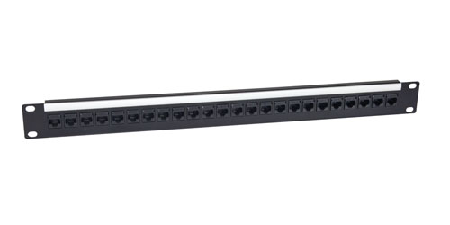 CANFORD CAT6 RJ45 PATCH PANEL, Economy, 1U, 1x24, Feedthrough, Unscreened, black