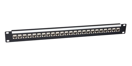 CANFORD CAT6 RJ45 PATCH PANEL, Economy, 1U, 1x24, Feedthrough, Screened, black