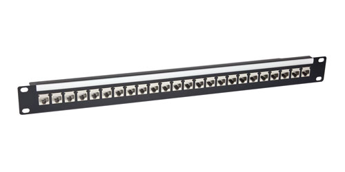 CANFORD CAT6A RJ45 PATCH PANEL, Economy, 1U, 1x24, Feedthrough, Screened, black