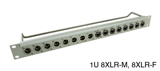 CANFORD CONNECT XLR TERMINATION PANEL 1U 1x8 Canford XLRM (left), 1x8 Canford XLRF (right), grey