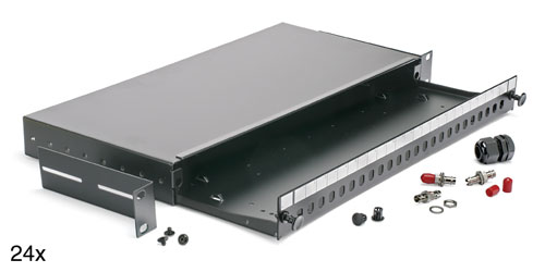 ST PANEL, 24 way 1U (without couplers) sliding tray and fibre management, black