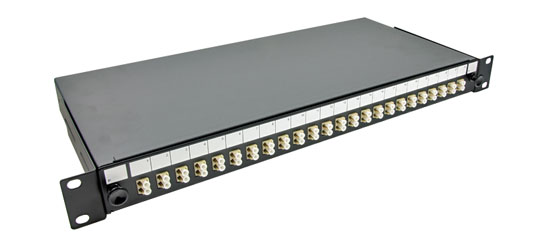 LC MM PANEL, 48 way (24x Duplex) 1U with sliding tray and fibre management, black
