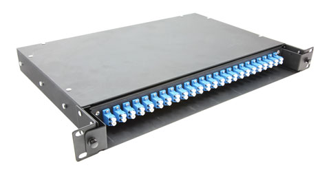 LC SM PANEL, 48 way (24x Duplex) 1U with sliding tray and fibre management, black