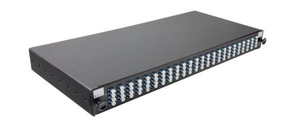 LC SM PANEL, 96 way (24x Quad) 1U with sliding tray and fibre management, black