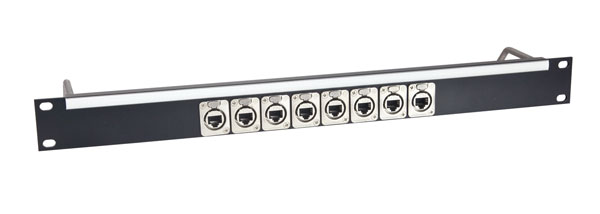 CANFORD ETHERCON TERMINATION PANEL 1U 1x8, CAT6A RJ45 Feedthrough, black