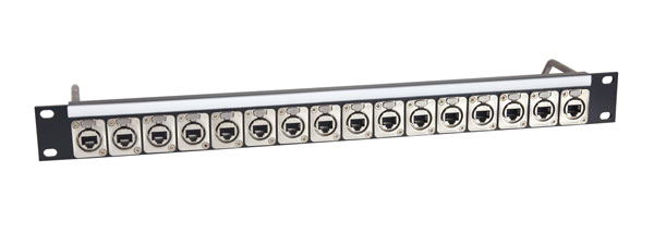 CANFORD ETHERCON TERMINATION PANEL 1U 1x16, CAT6A RJ45 Feedthrough, black