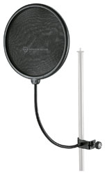 K&M 23966 POP SHIELD With pole mount, 330mm gooseneck, 200mm diameter filter, black