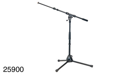 K&M 259 LOW LEVEL BOOM STAND Folding legs, 425-645mm, two-piece 470-775mm boom, die-cast base, black