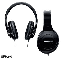 SHURE SRH240-EFS HEADPHONES Closed, 3.5mm jack, 6.35mm adapter, two sided strai cableght cable