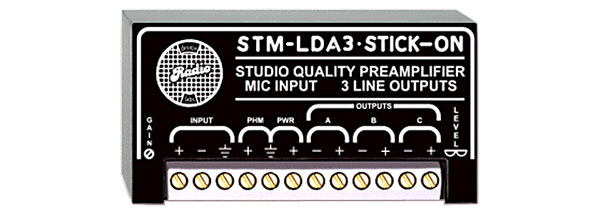 RDL STM-LDA3 MICROPHONE PREAMPLIFIER 3x line outputs, 24V phantom power, up to 60dB gain