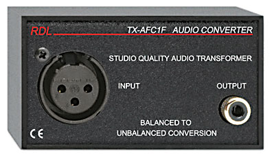 RDL TX-AFC1F AUDIO CONVERTER Balanced to unbalanced, XLR3F to RCA (phono)