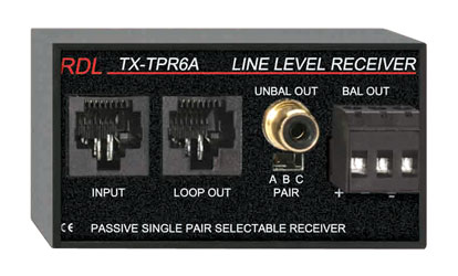 RDL TX-TPR6A FORMAT-A RECEIVER Passive, single pair, 1x RCA (phono), 1x balanced line output