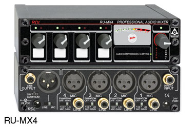 RDL RU-MX4 MIXER Mono, 4x microphone/line inputs, XLR/RCA (phono) I/O