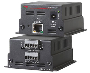 RDL FP-NML2VP DANTE INTERFACE Output, 2x Mic/line out, terminal blocks, VCA, POE