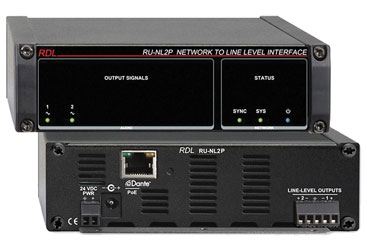 RDL RU-NL2P DANTE INTERFACE Output, 2x line out, terminal blocks, POE