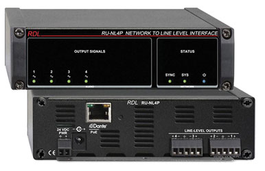 RDL RU-NL4P DANTE INTERFACE Output, 4x line out, terminal blocks, POE