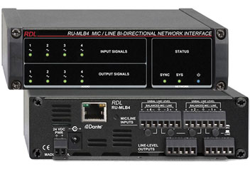 RDL RU-MLB4 DANTE INTERFACE Bi-directional, 4x Mic/line in and out, terminal blocks