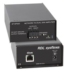 RDL SF-NP40D DANTE INTERFACE Output, 2x 20W/8, 15W/4 speaker outputs, terminal blocks