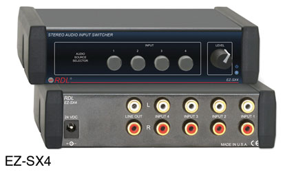 RDL EZ-SX4 INPUT SWITCHER Audio, stereo, 4x1, 10x RCA (phono) I/O, AC adapter