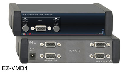 RDL EZ-VMD4 DISTRIBUTION AMPLIFIER Video, VGA/XGA, 1x4, TTL / video, ID bit switch, AC adapter