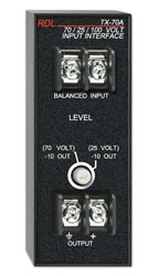RDL TX-70A AUDIO TRANSFORMER Speaker level input, 25/70/100V, screw terminal I/O