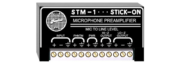 RDL STM-1 MICROPHONE PREAMPLIFIER High/low impedance input, 50dB gain