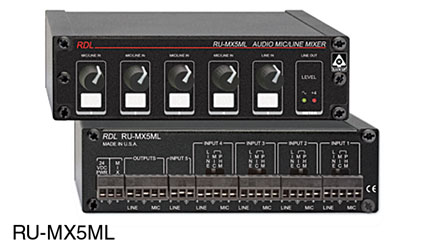 RDL RU-MX5ML MIXER Mono, 4x microphone/line, 1x line inputs, terminal I/O