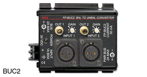 RDL FP-BUC2 CONVERTER Audio, balanced to unbalanced, XLR in, RCA (phono) out, 2 channel