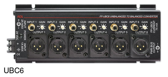 RDL FP-UBC6 CONVERTER Audio, unbalanced to balanced, RCA (phono) in, XLR out, 6 channel