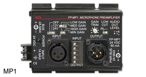 RDL FP-MP1 MICROPHONE PREAMPLIFIER 12/24V phantom power, XLR/terminal block I/O