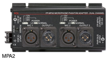 RDL FP-MPA2 MICROPHONE PREAMPLIFIER Dual channel, 12/24/48V phantom power, XLR I/O