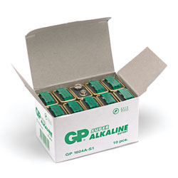 GP SUPER ALKALINE BATTERY PP3 size, 9V (pack of 10)