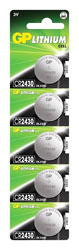 GP CR2430 BATTERY 24.5d x 3.0mm, lithium cell, 3V (pack of 5)