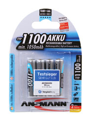 ANSMANN 1100mAh BATTERY, AAA size, NiMH (Pack of 4)